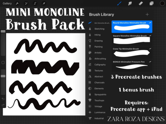 Download Mini Monoline Procreate Brush Set Pack - Brush set Collection
