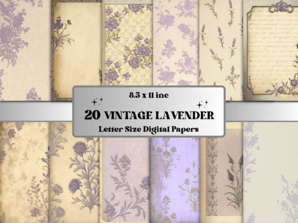 Download Vintage Lavender Digital Paper Bundle - Vintage Collection