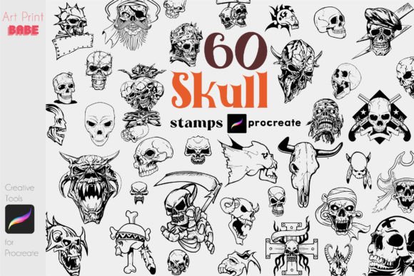 Download Procreate Skull Tattoo Stamps Gothic Art - Procreate skull Collection