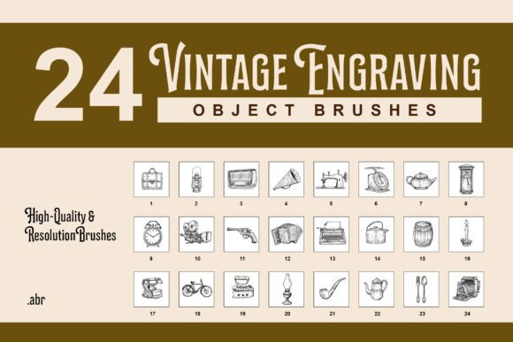 Download 24 Vintage Engraving Object Brushes - Vintage Collection