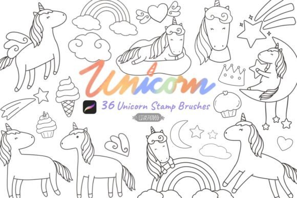 Download 36 Unicorn Procreate Stamp Brush Set - Brush set Collection