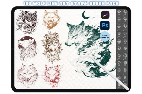 Download Procreate Photoshop Wolf Stamp Brush Set - Brush set Collection