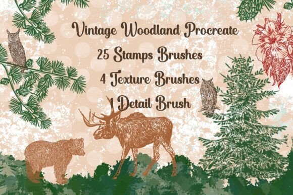 Download Vintage Woodland Procreate 25 Brushes - Vintage Collection