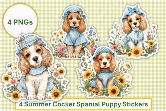 Download Summer Flower Spaniel Puppy Stickers PNG - Premium Bundle