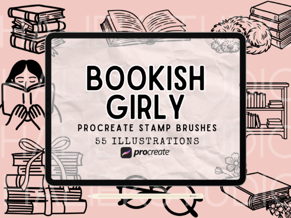 Download Bookish Girly Procreate Stamps Brush Set - Brush set Collection