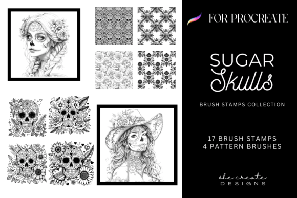Download Procreate Sugar Skull Stamp Brush Set - Brush set Collection